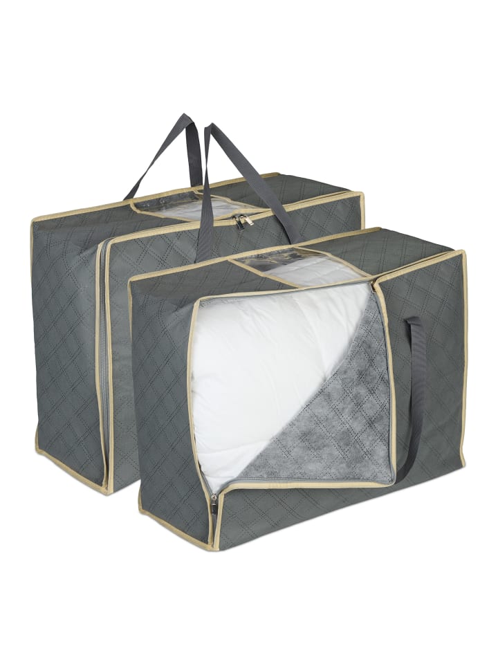 relaxdays 2 x Aufbewahrungstasche für Bettdecken in Grau - (B)60 x (H)25 x (T)44 cm günstig kaufen onesize