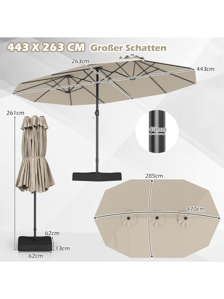 COSTWAY Doppelsonnenschirm mit Ständer 443 x 263 cm in Beige günstig kaufen onesize
