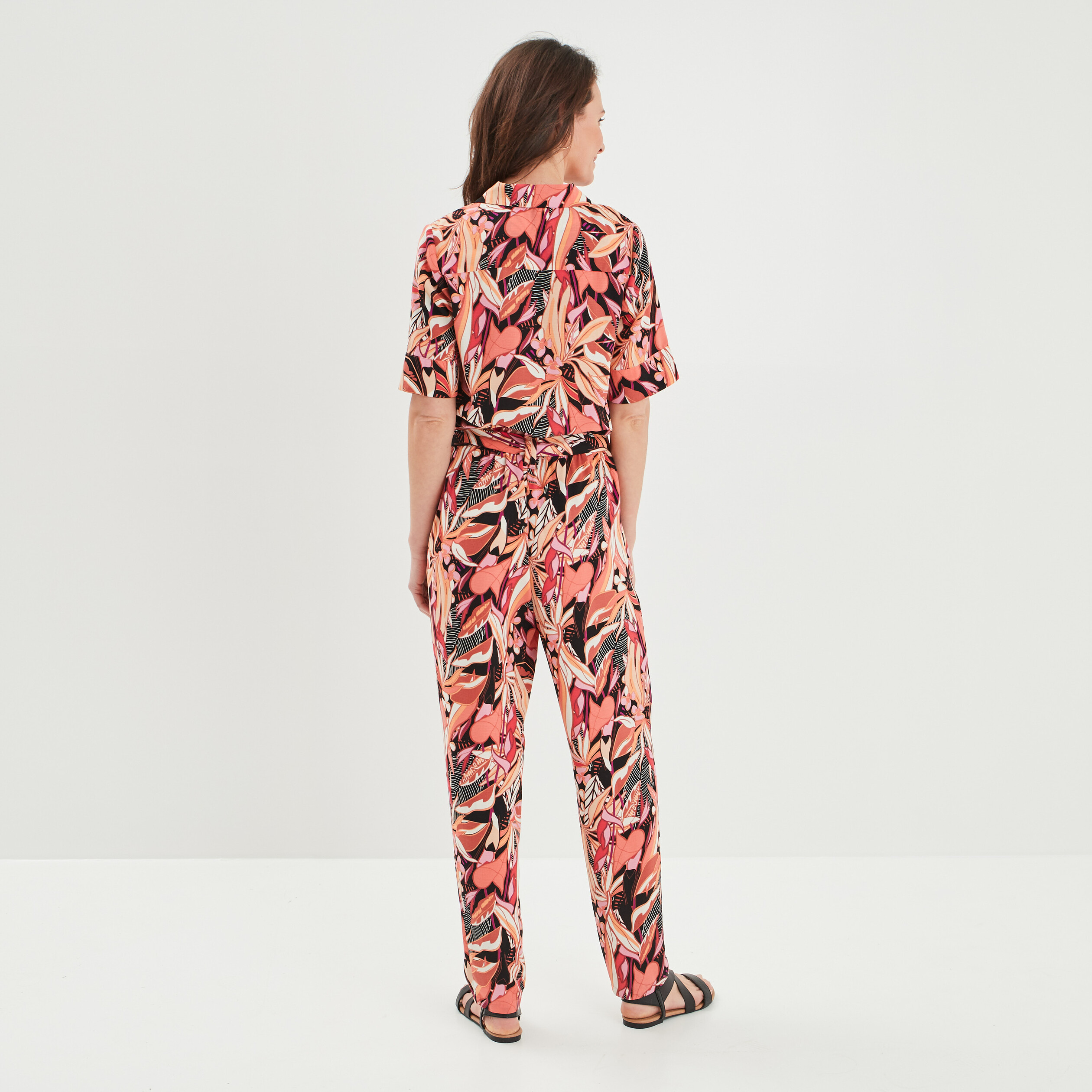 Combinaison pantalon fluide ceinturé noir femme | La Halle
