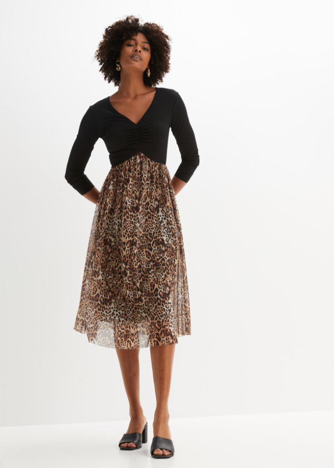 Midikleid mit Mesh-Rock