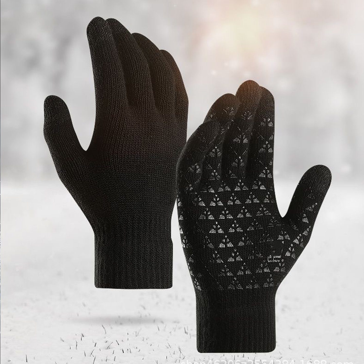 Bedee Strickhandschuhe Damen und Herren Winter Handschuhe Strickhandschuhe Winterhandschuhe (Einheitsgröße, Anti-Rutsch-Dreieck-Silikon-Design) Winterhandschuhe für Damen und Herren Touchscreen - Winddichte warme