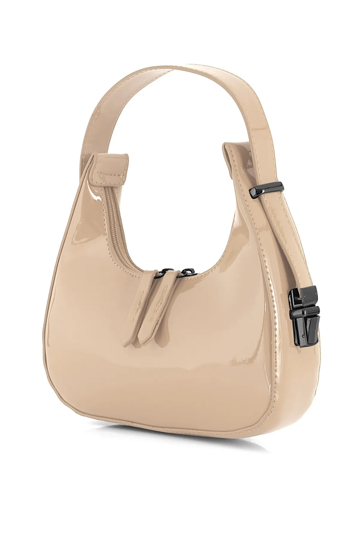 Tonny Black  Original neue Saison glänzendes Lackleder-Baguette-Modell, einäugige, stilvolle Handtasche und Umhängetasche, Nerz
