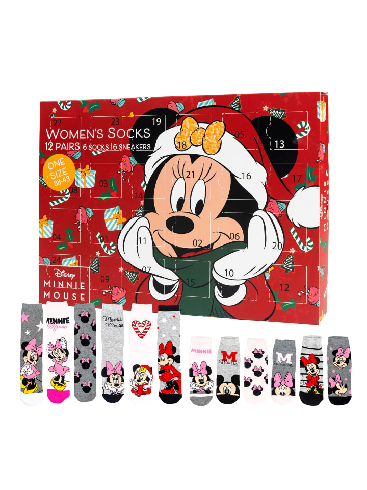 MINNIE MOUSE Disney Minnie Mouse Socken Adventskalender mit 12 Paar in Mehrfarbig günstig kaufen 38-42