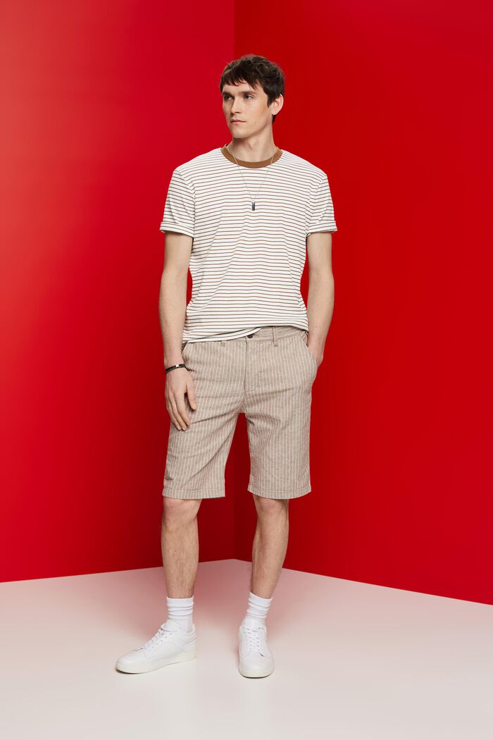 Gestreifte Chino-Shorts, Baumwoll-Leinen-Mix