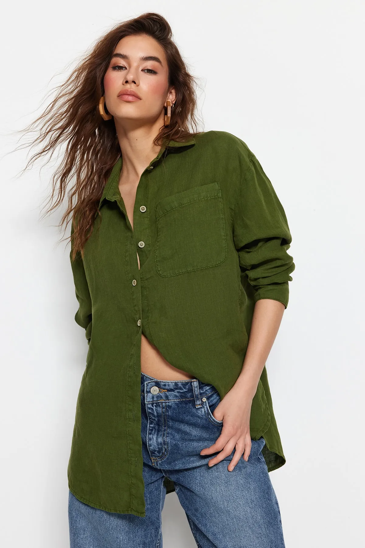 Trendyol Collection  Hemd - Khaki - Oversized