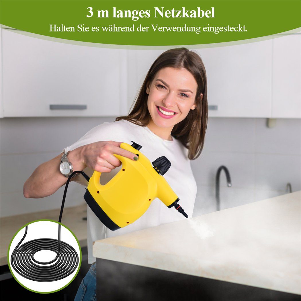 CkeyiN Dampfreiniger mit 450ml Wassertank, 3.2 bar, Mehrzweck-Dampfreinigungsgerät, 1250,00 W, mit 9 Zubehörteilen