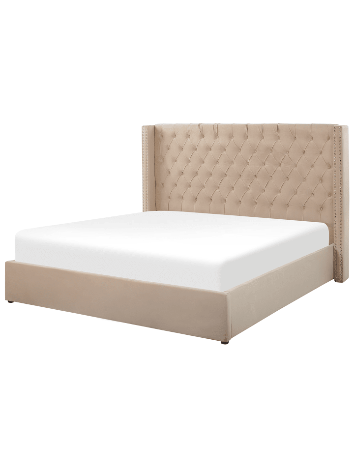 Beliani Doppelbett LUBBON in Beige/Silber - (W) 210 x (H) 144 x (L) 217 cm günstig kaufen onesize