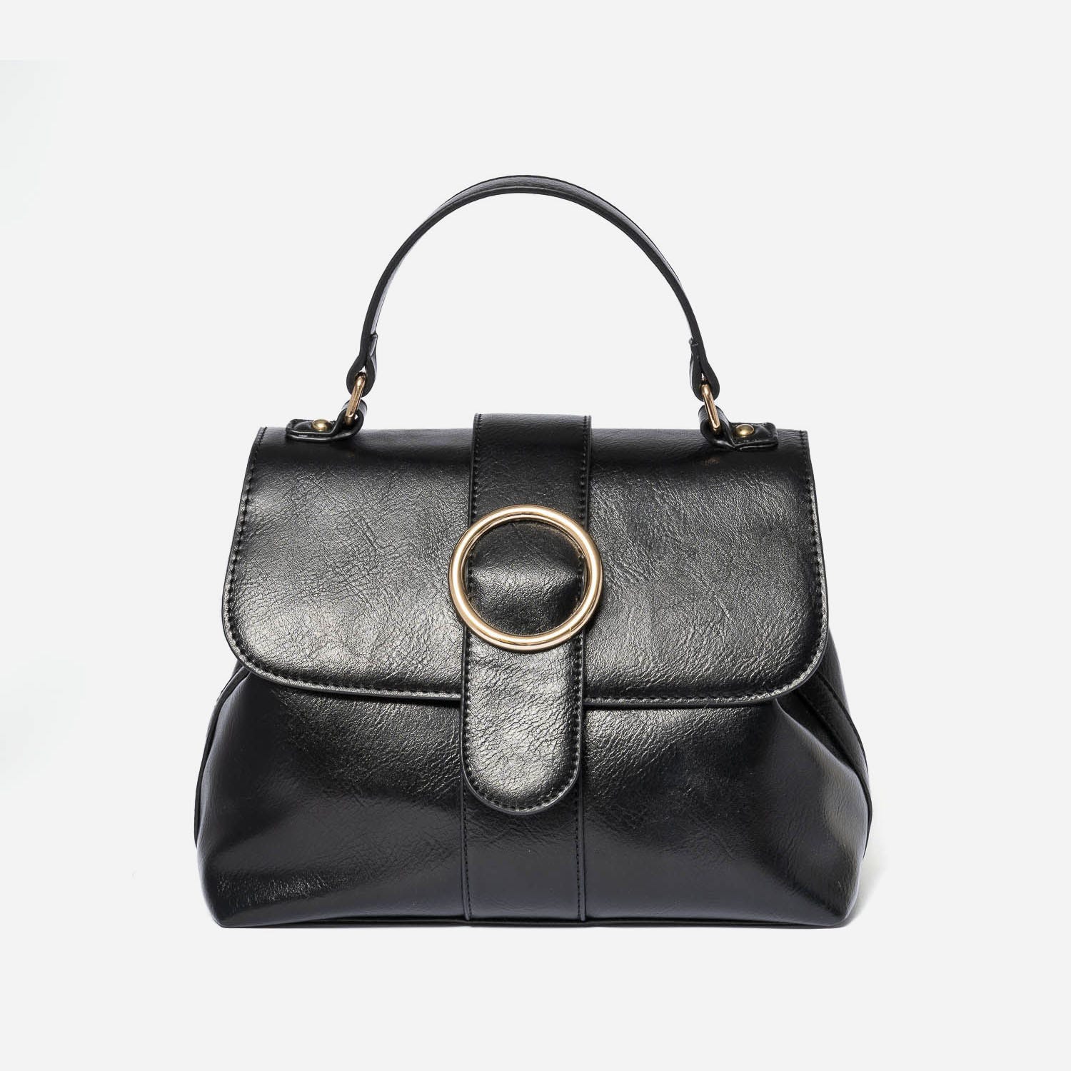 Sac à main noir avec boucle ronde métal