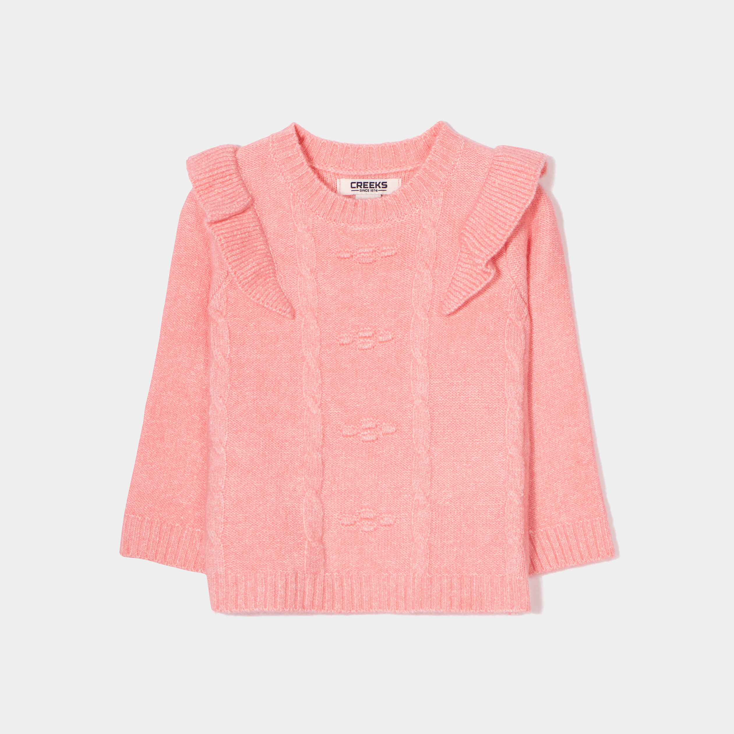 Pull à volants et torsades Creeks rose bébé fille | La Halle