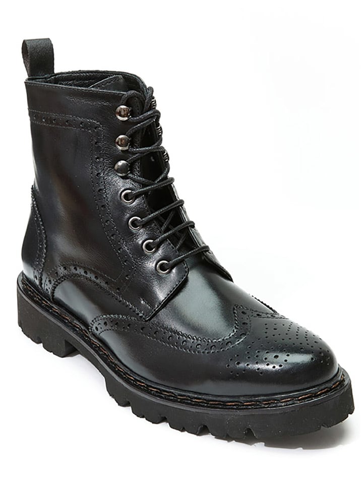 British Passport Leder-Boots in Schwarz günstig kaufen