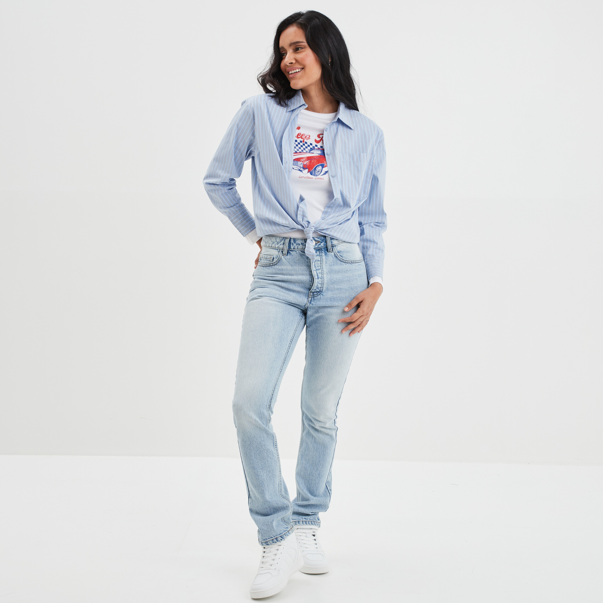 Chemise oversize manches longues bleu ciel femme | La Halle
