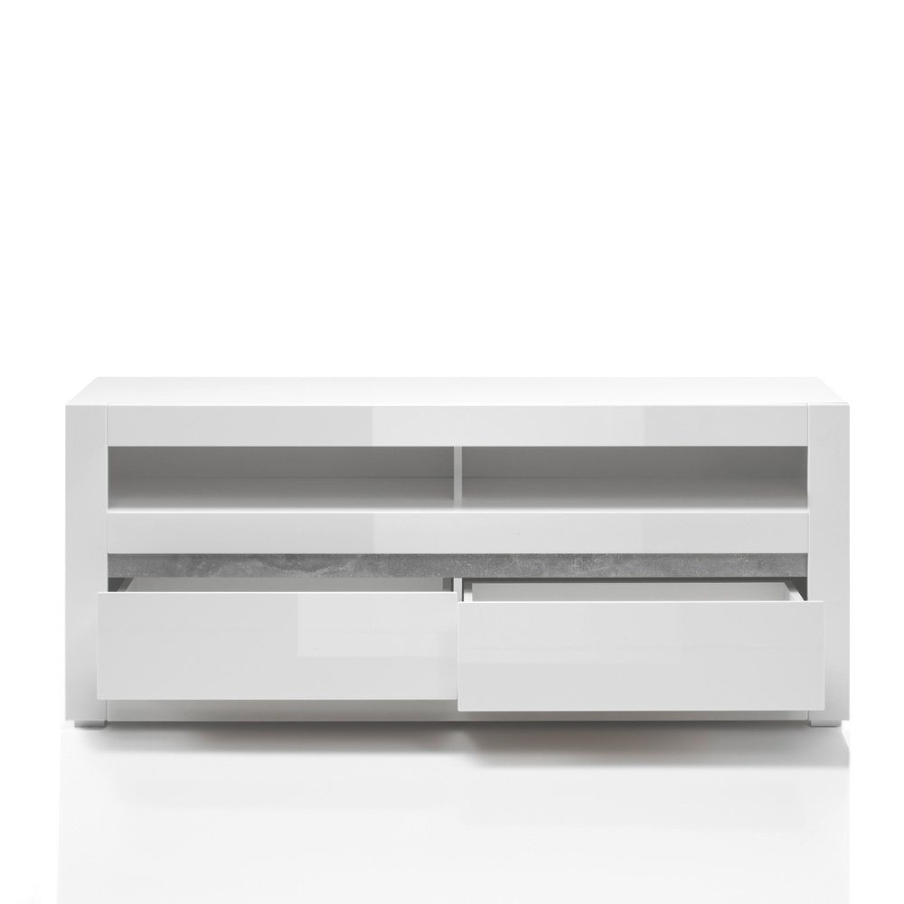 Lomadox Wohnzimmer-Set COGO-61, (Mega-Spar-Set, 4-tlg), mit LED in Hochglanz weiß und Griffmulden Betonoptik : 265x135x42cm