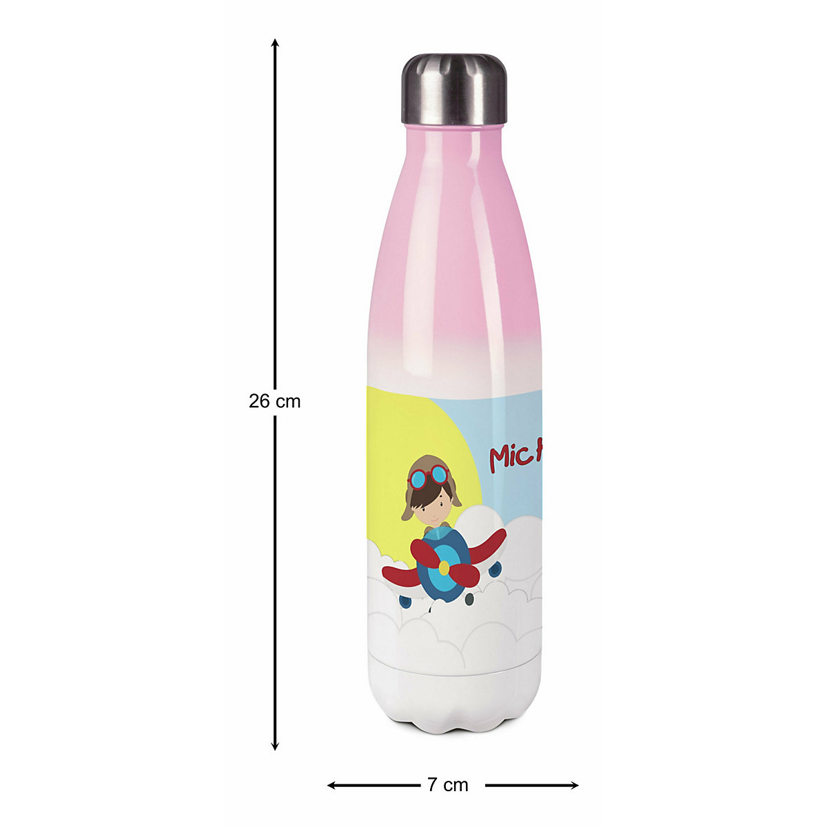 Edelstahl Kinder Thermoflasche / Trinkflasche bunt Flugzeug-Wolken Spülmaschinenfest, Auslaufsicher, Bruchfest, Doppelwandig, Für Heißgetränke geeignet, Mit Deckel, Isoliert