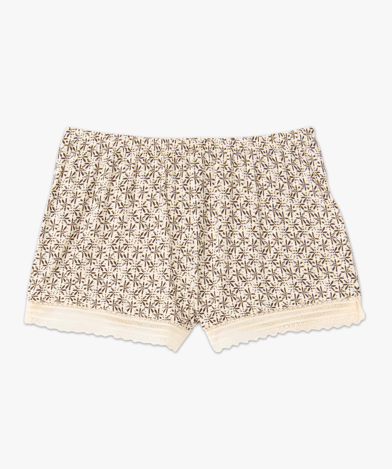 Short de pyjama femme en maille fluide avec bas en dentelle imprime | GEMO