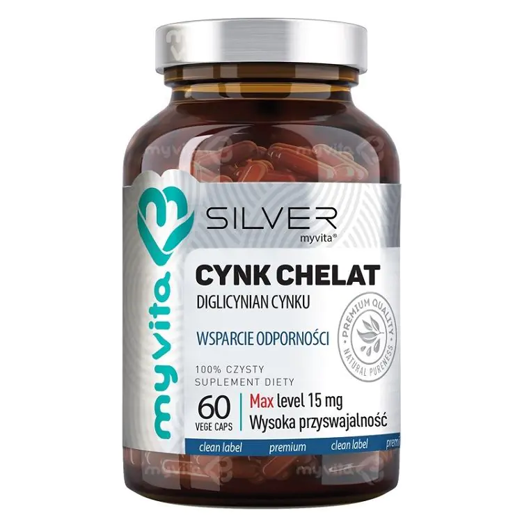 „MyVita“ cinko chelatas, grynas sidabras, 100 %, 60 kapsulių.
