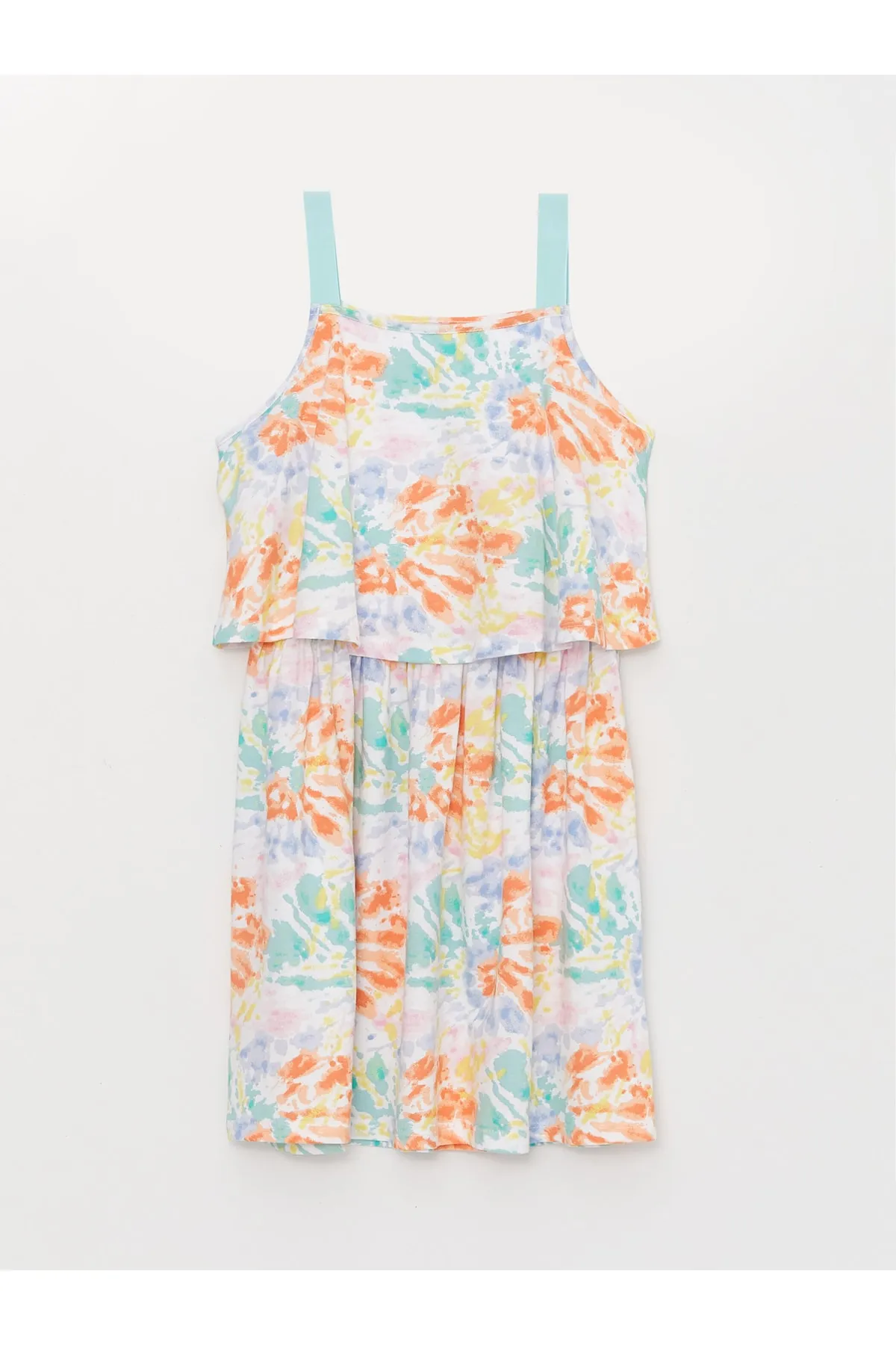 LC Waikiki  Gemustertes Trägerkleid für Mädchen mit quadratischem Ausschnitt