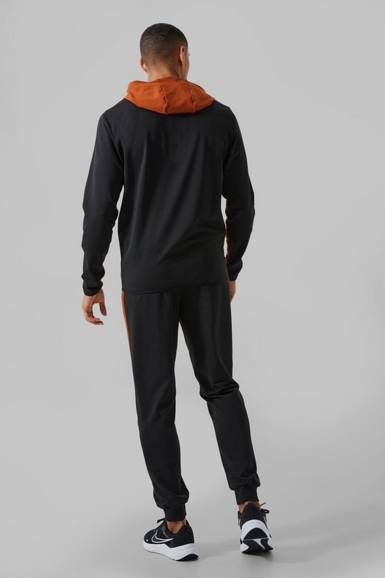 Man Active Colorblock Hoodie mit Trichterkragen und Reißverschluss
