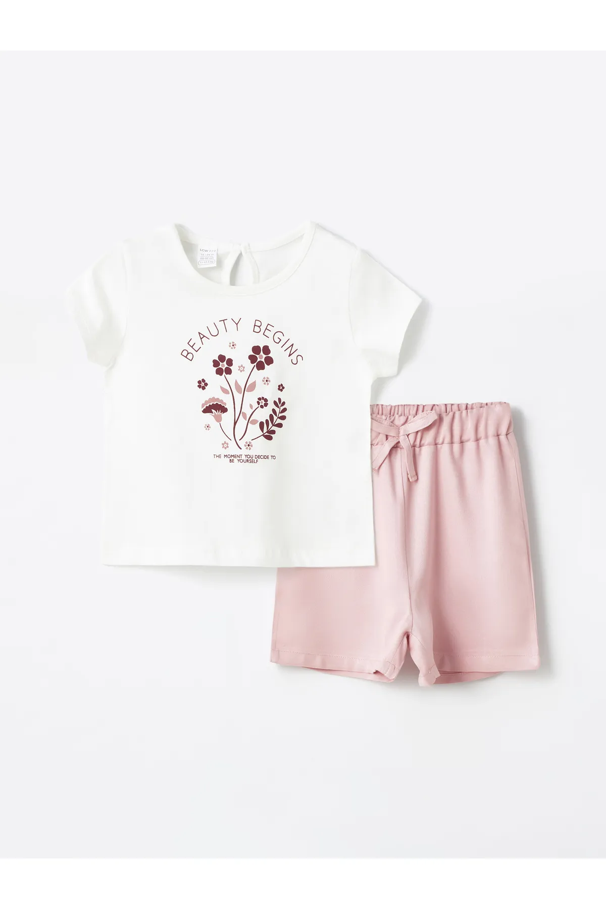 LC Waikiki  Kurzärmliges, bedrucktes T-Shirt und Shorts für Babys mit Rundhalsausschnitt, 2er-Set