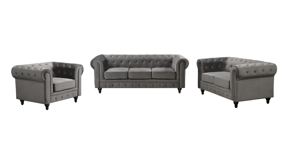 Happy Home Sofa-Set 3tlg. gepolsteter 3-2-1 Sitzer HSP106-DGR grau Samtstoff