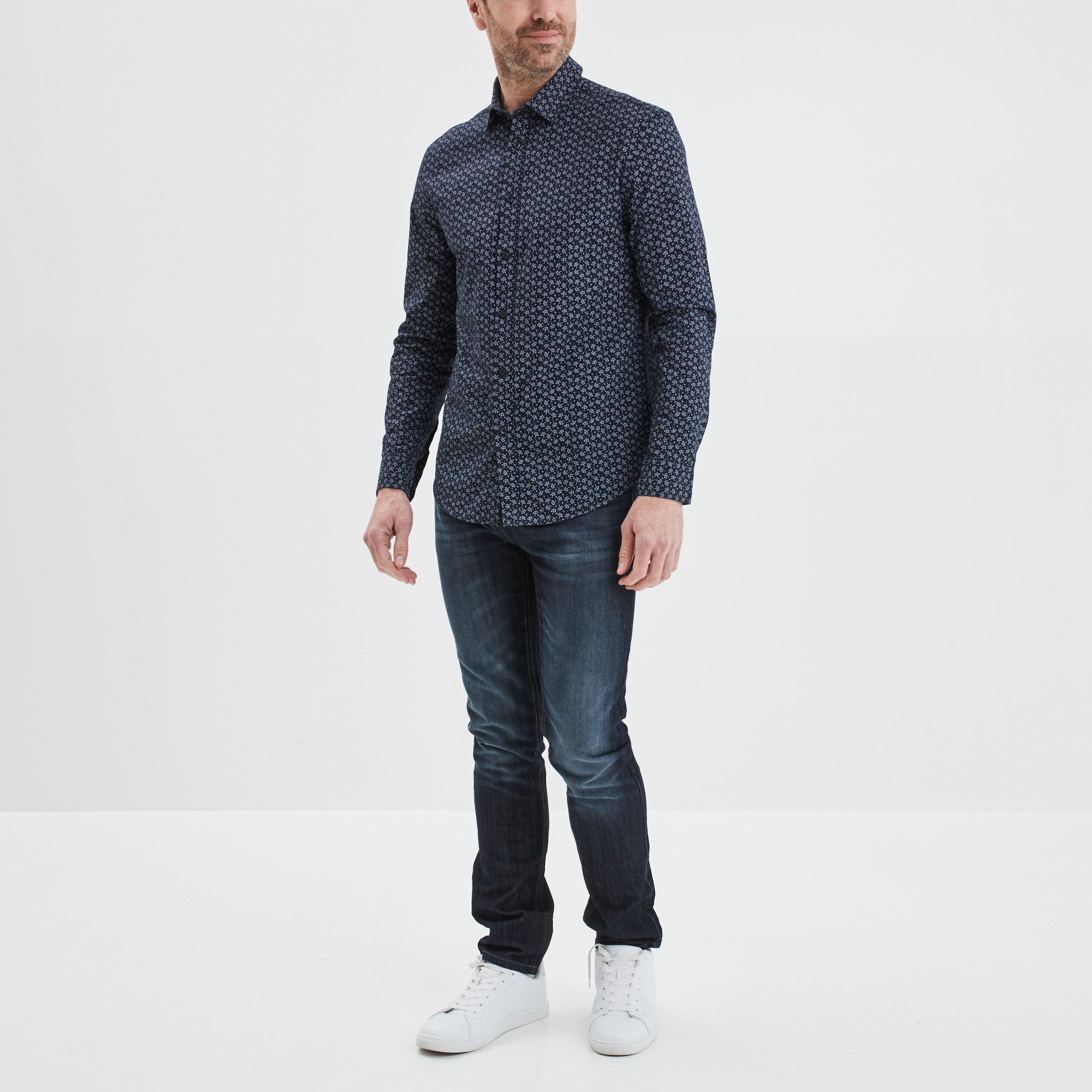 Chemise droite manches longues bleu marine homme | La Halle