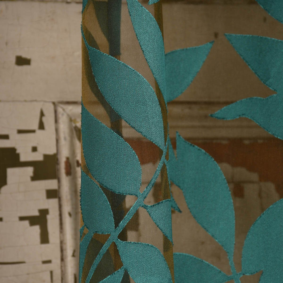 Meterware Rasch Textil Stores Ausbrenner Sri Lanka Blätter petrol bronze 300cm, halbtransparent, Viskose, überbreit