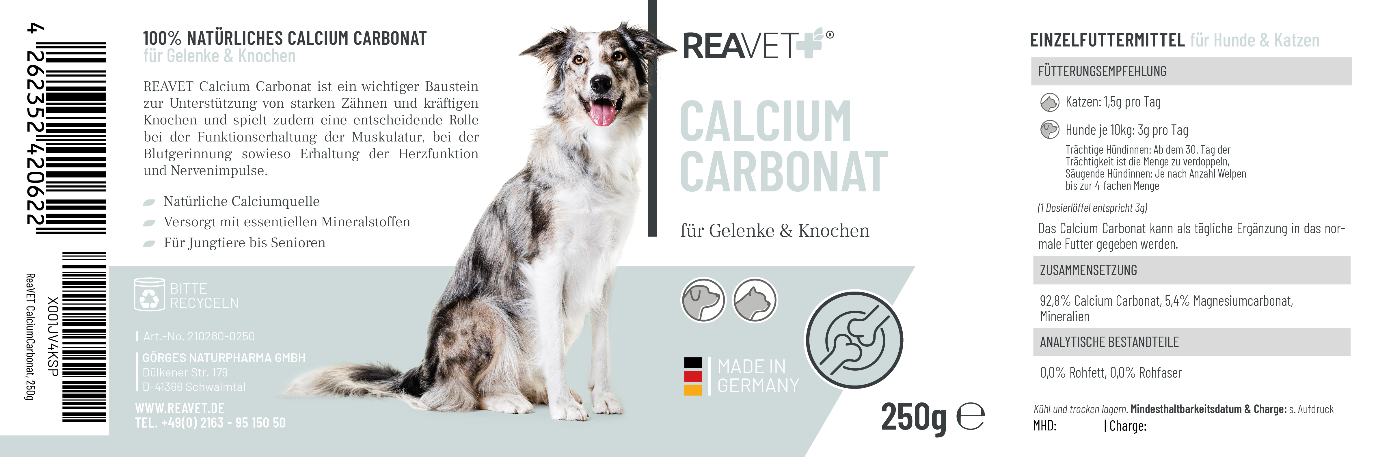 REAVET Ergänzungsfutter & Aufzucht REAVET Calcium Carbonat 250g