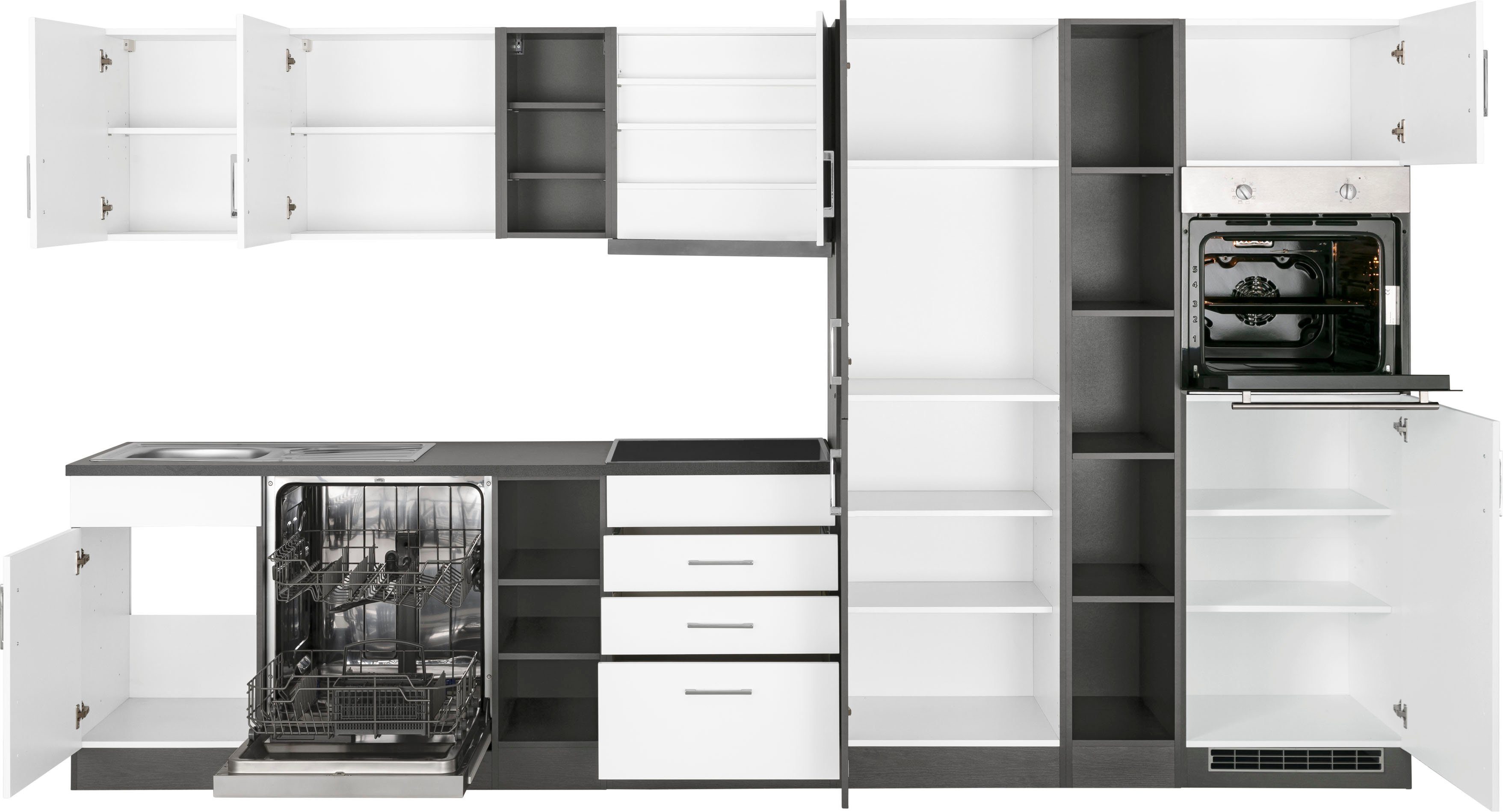 HELD MÖBEL Küchenzeile Paris, mit E-Geräten, Breite 350 cm, wahlweise mit Induktionskochfeld