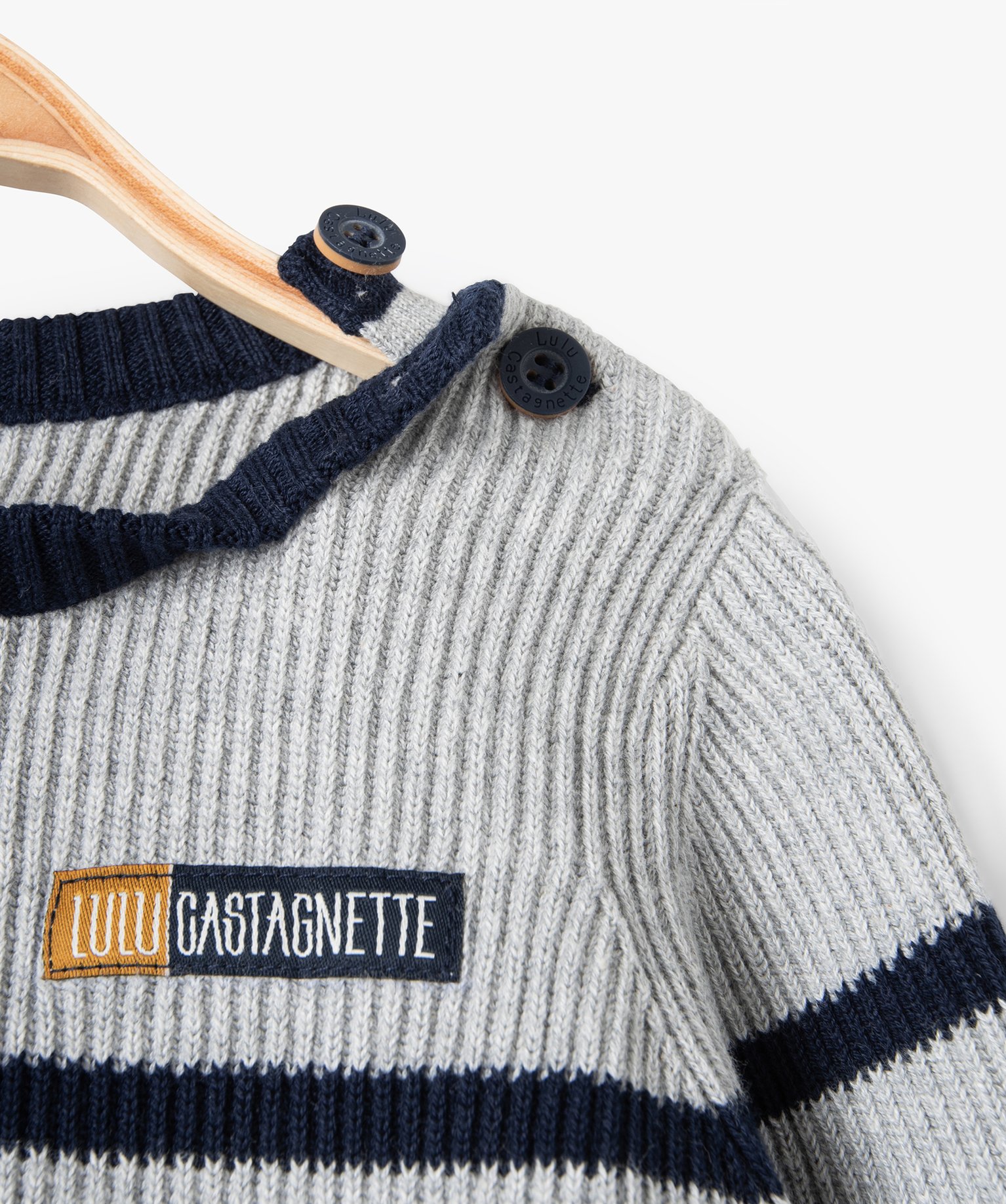 Pull bébé Garçon en maille ctelée à rayures - LuluCas... gris clair | GEMO