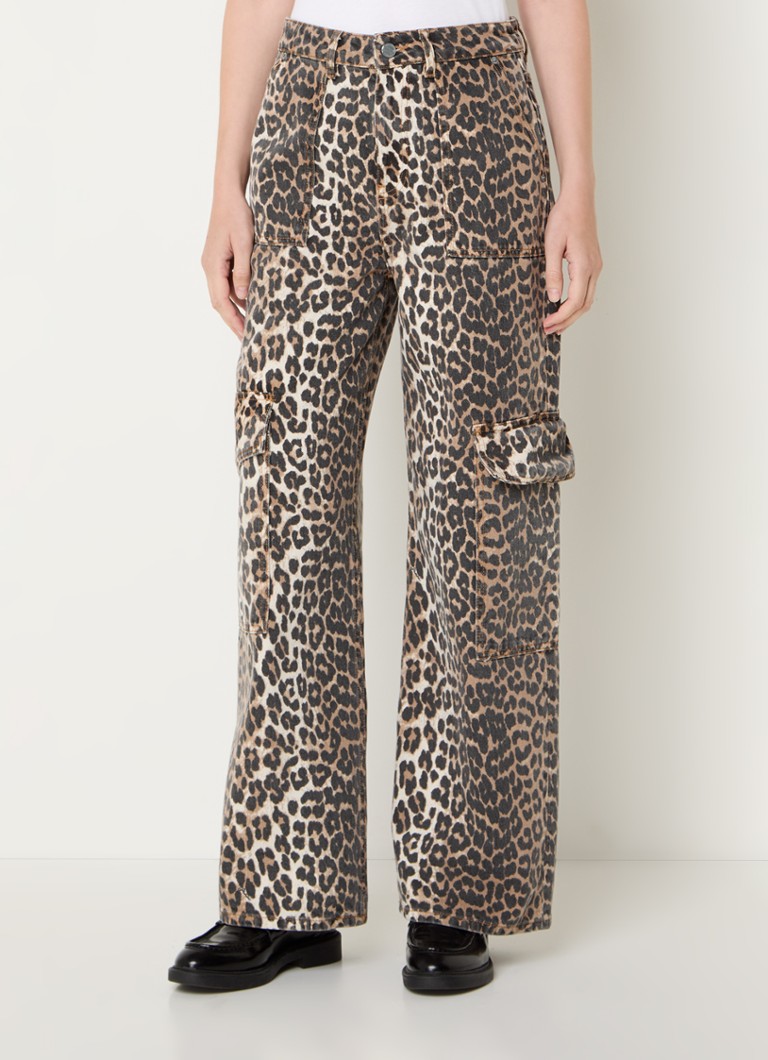 Pantaloni cargo a vita alta e gamba larga di Ganni con stampa leopardata