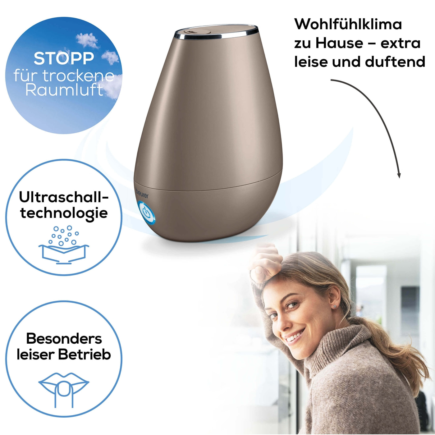 Beurer Luftbefeuchter LB 37 Toffee-Optimale Luftfeuchtigkeit mit dem energiesparsamen Raumbefeuchter bis 20 m²