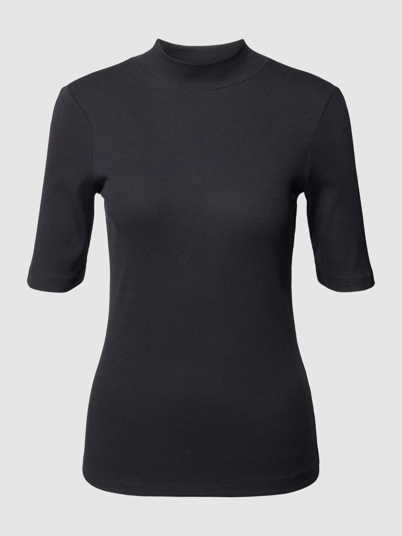 T-Shirt in Feinripp-Optik in schwarz