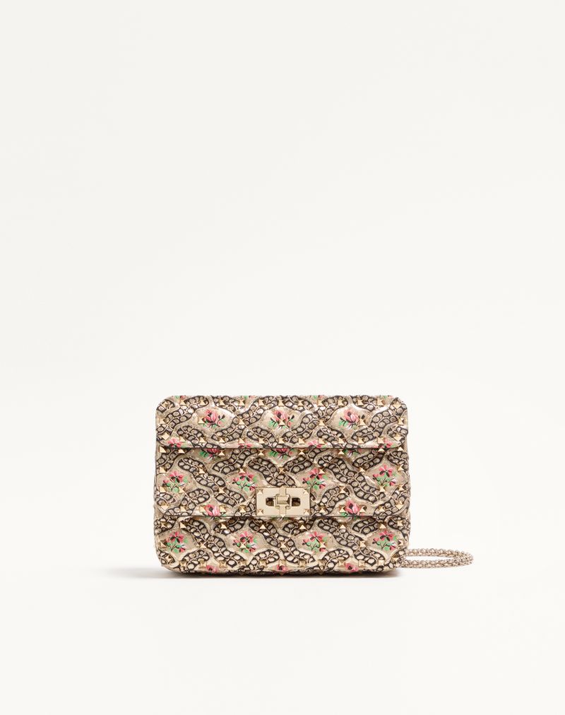 Valentino Garavani Rockstud Spike kleine tas in bloemenjacquard papierstof