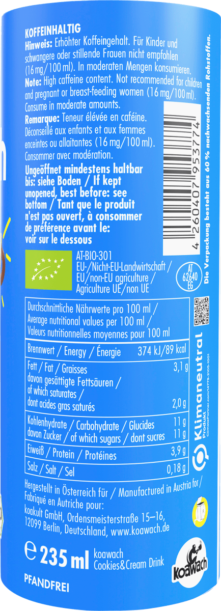 Koffein Schokodrink Cookies 'n' Cream, 235 ml