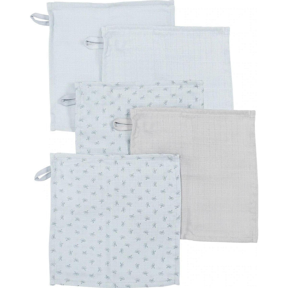 5er Set Waschlappen Lil Planet hellblau, organic Bio-Baumwolle, 25x25 cm