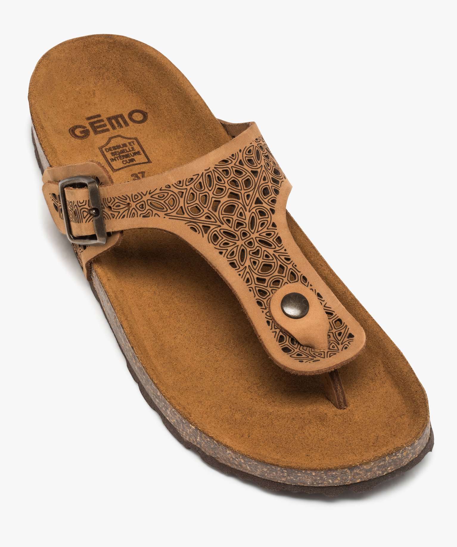 Sandales femme à entre-doigts avec bride ajourée taupe | GEMO