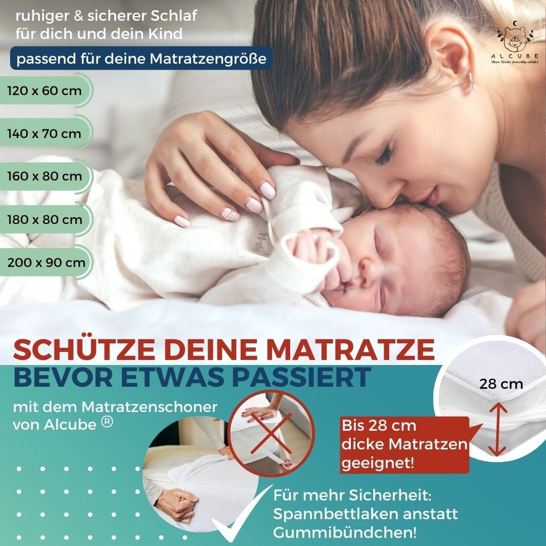 Matratzenauflage wasserdicht Spannbettlaken Matratzenschutz waschbar Alcube, Matratzenschoner 80x160 cm bis 28 cm Höhe I Matratze Kinderbett 80x160