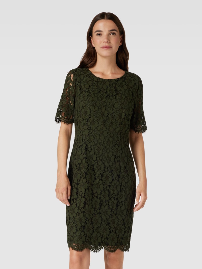 Knielanges Kleid mit Lochmuster in olivgrün
