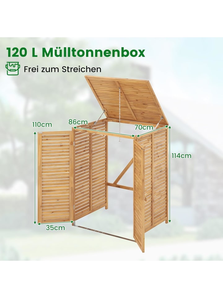 COSTWAY Mülltonnenschutz mit Tür & Deckel in Hellbraun günstig kaufen onesize