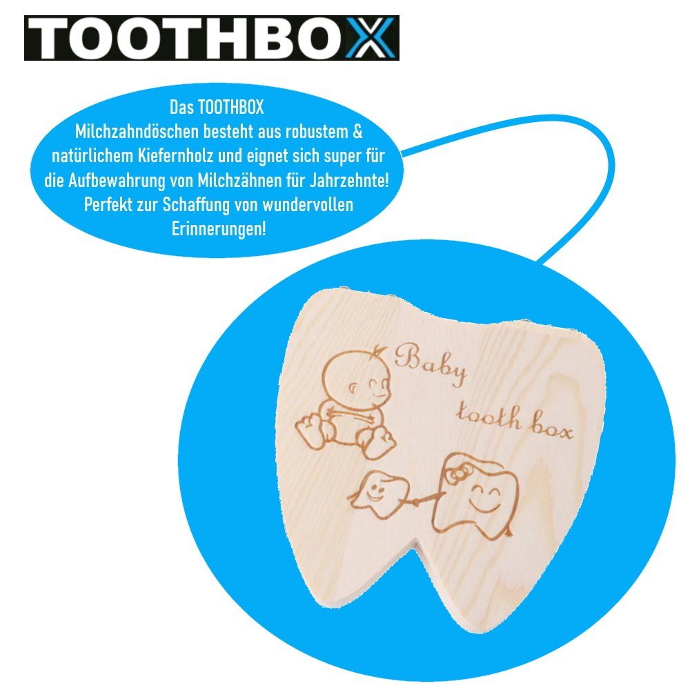 MAVURA Zahndose TOOTHBOX Milchzahndose Milchzahnbox Zahnbox Holzbox, Mädchen Junge Erinnerungsbox Baby Geschenk