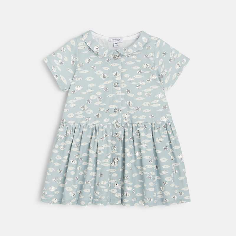 Robe chemisier bébé fille en twill bleue Absorba