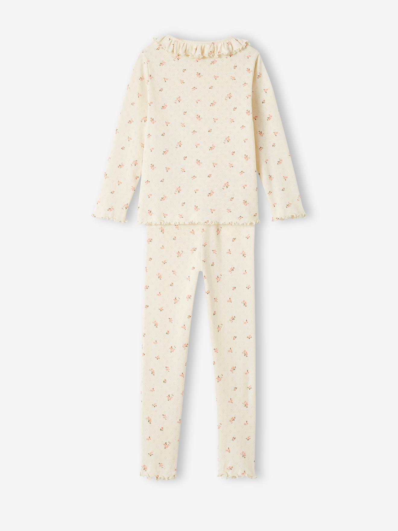 Pyjama fille en maille ajourée avec imprimé fleuri écru