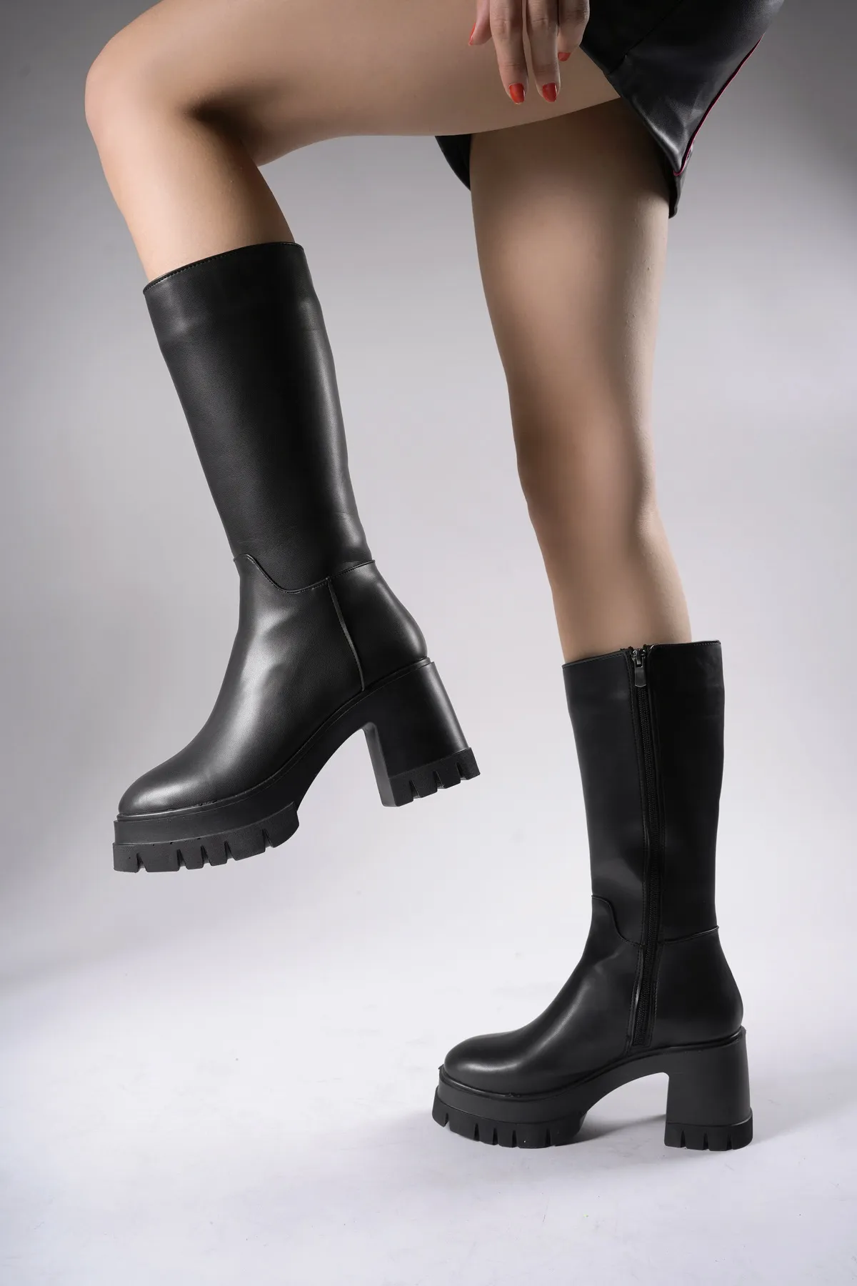 Riccon  Lvamel Damen-Stiefel unterhalb des Knies mit Absatz 0012501, schwarze Haut