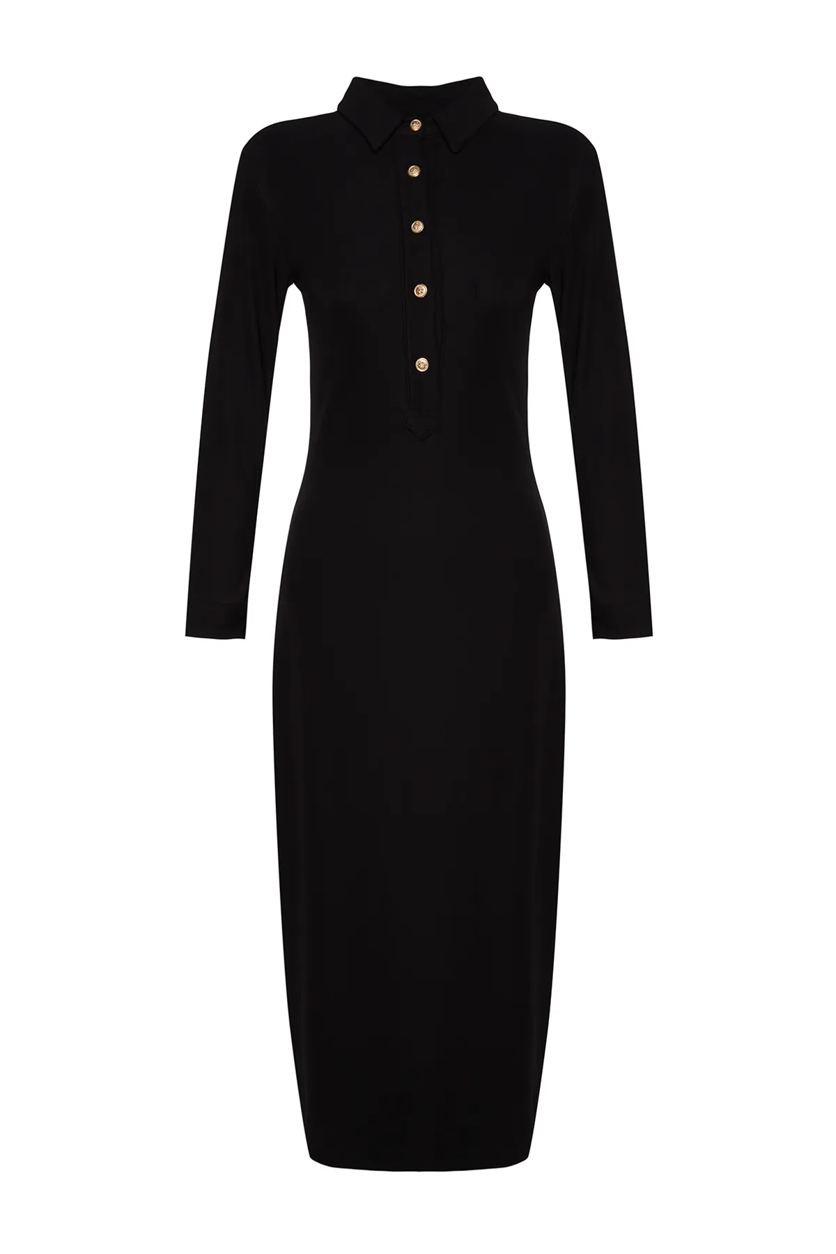 Trendyol Modest  Schwarzes Strickkleid mit goldenen Knöpfen TCTAW24EB00108