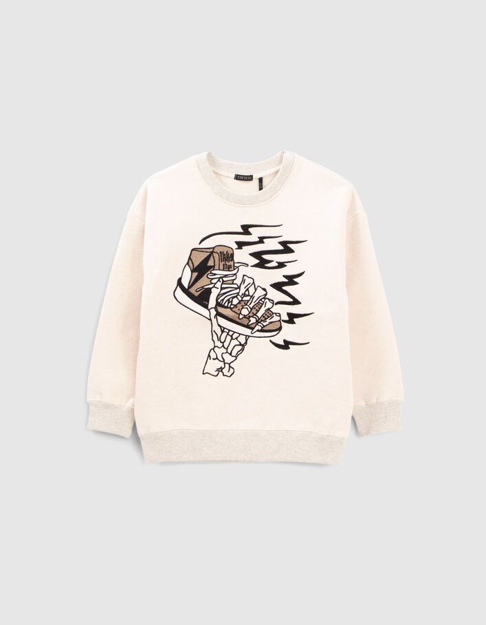 Sweat écru maxi broderie squelette-sneakers garçon