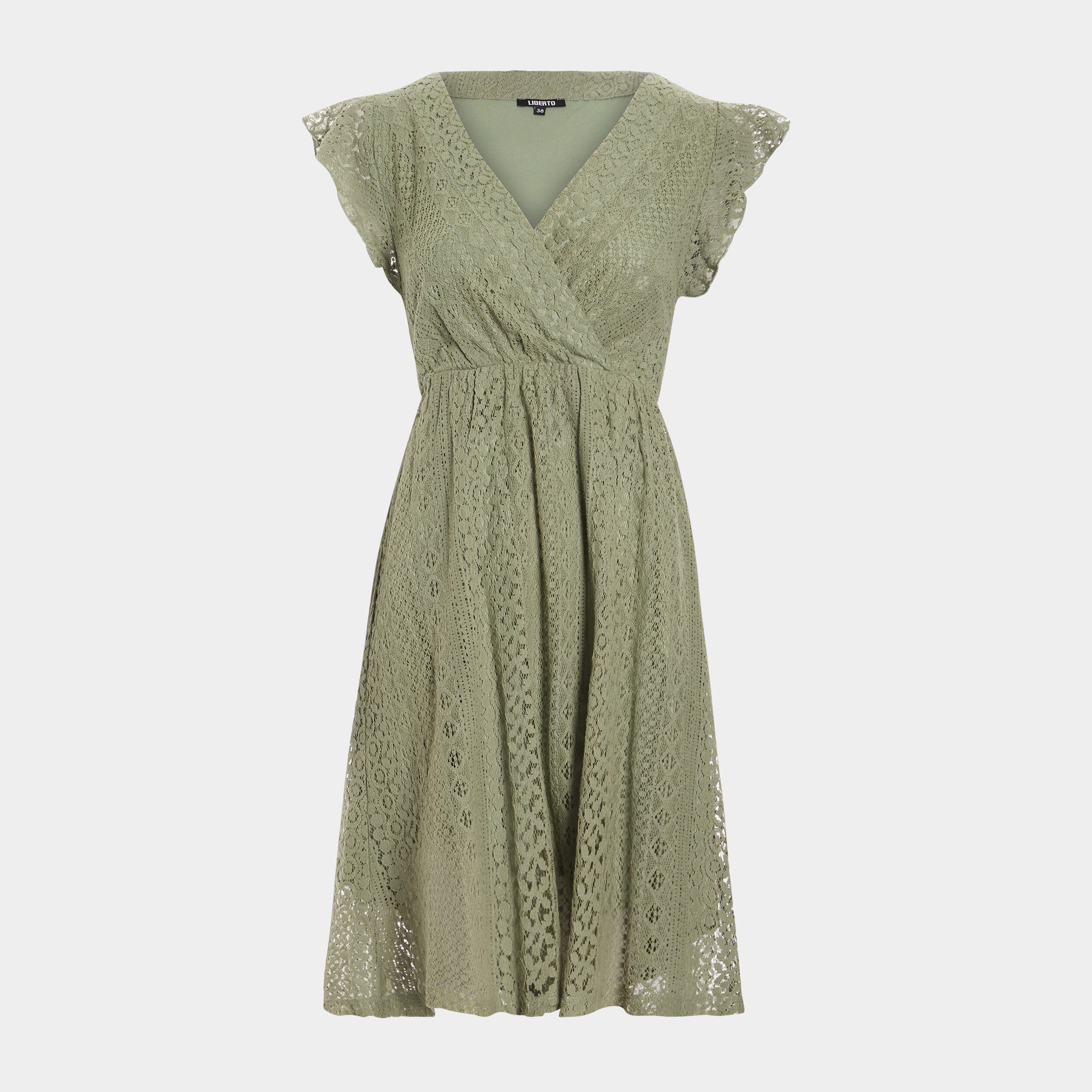 Robe évasée en dentelle vert kaki femme | La Halle