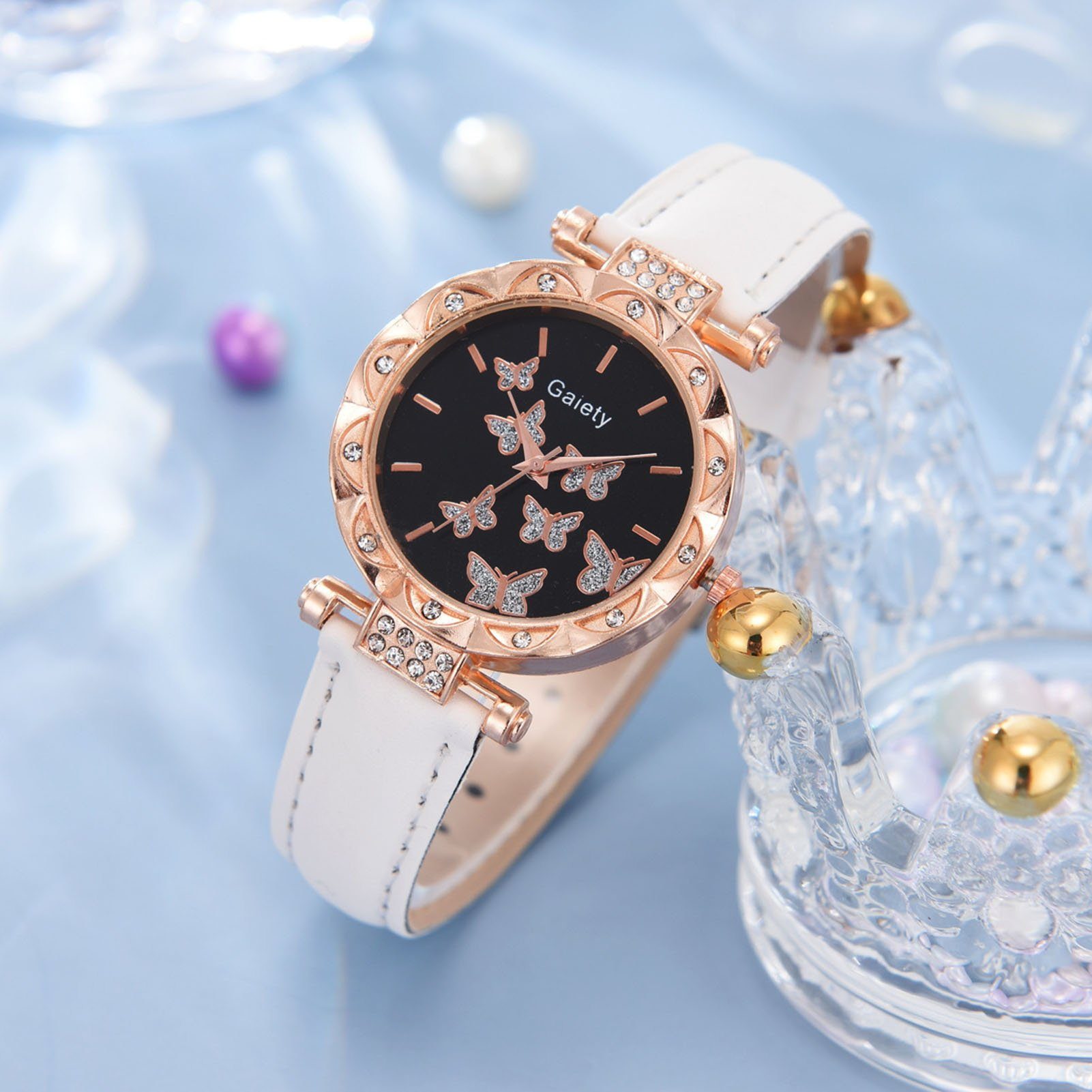 farfi Quarzuhr Watch Schmuck Set(Set, 6-tlg) Butterfly Decor Quartz Watch Gift, (1 x Uhr, 1 x Armband, 1 Paar Ohrringe,1 x Halskette,1 x Ring, Ohne Box)