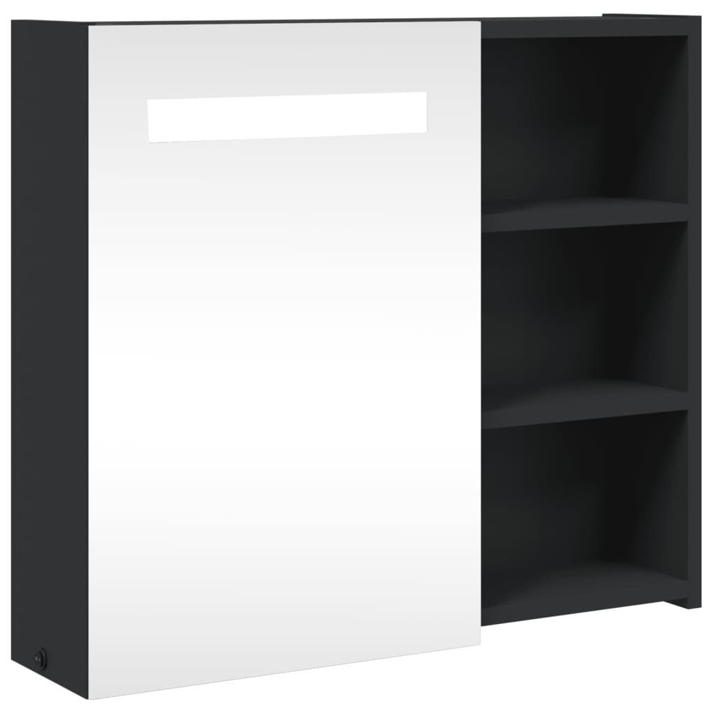 vidaXL Badezimmerspiegelschrank Spiegelschrank mit LED-Beleuchtung Schwarz 60x13x52 cm (1-St)