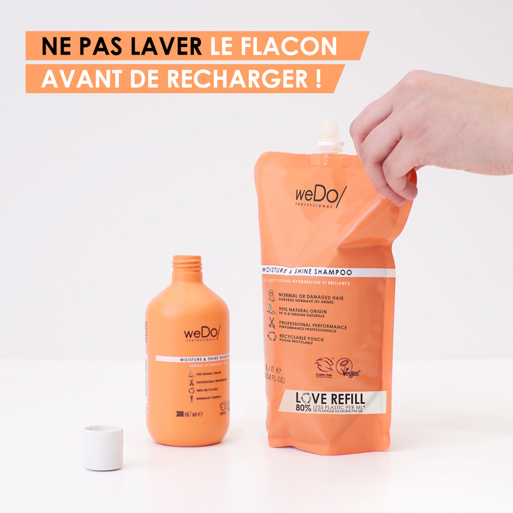 wedo Shampoing Vegan Hydratation et Brillance recharge cheveux normaux et abîmés Shampooing vegan sans sulfate sans silicone pour cheveux normaux abimés