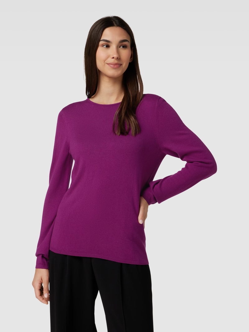 Strickpullover mit geripptem Rundhalsausschnitt in fuchsia