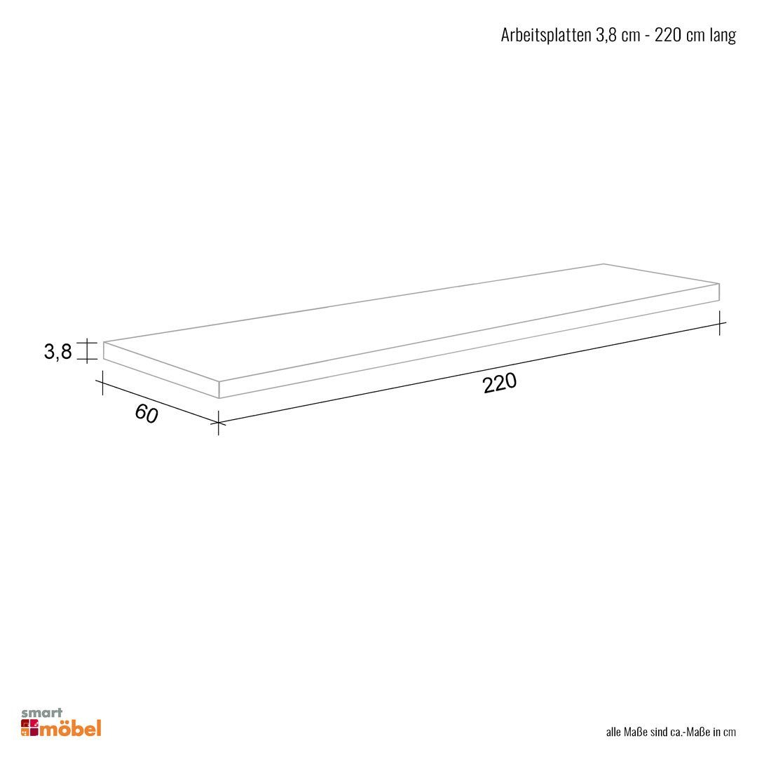 Flex-Well Arbeitsplatte - 220 x 60 x 3,8 cm - San Remo Eiche – Rodello/Lino